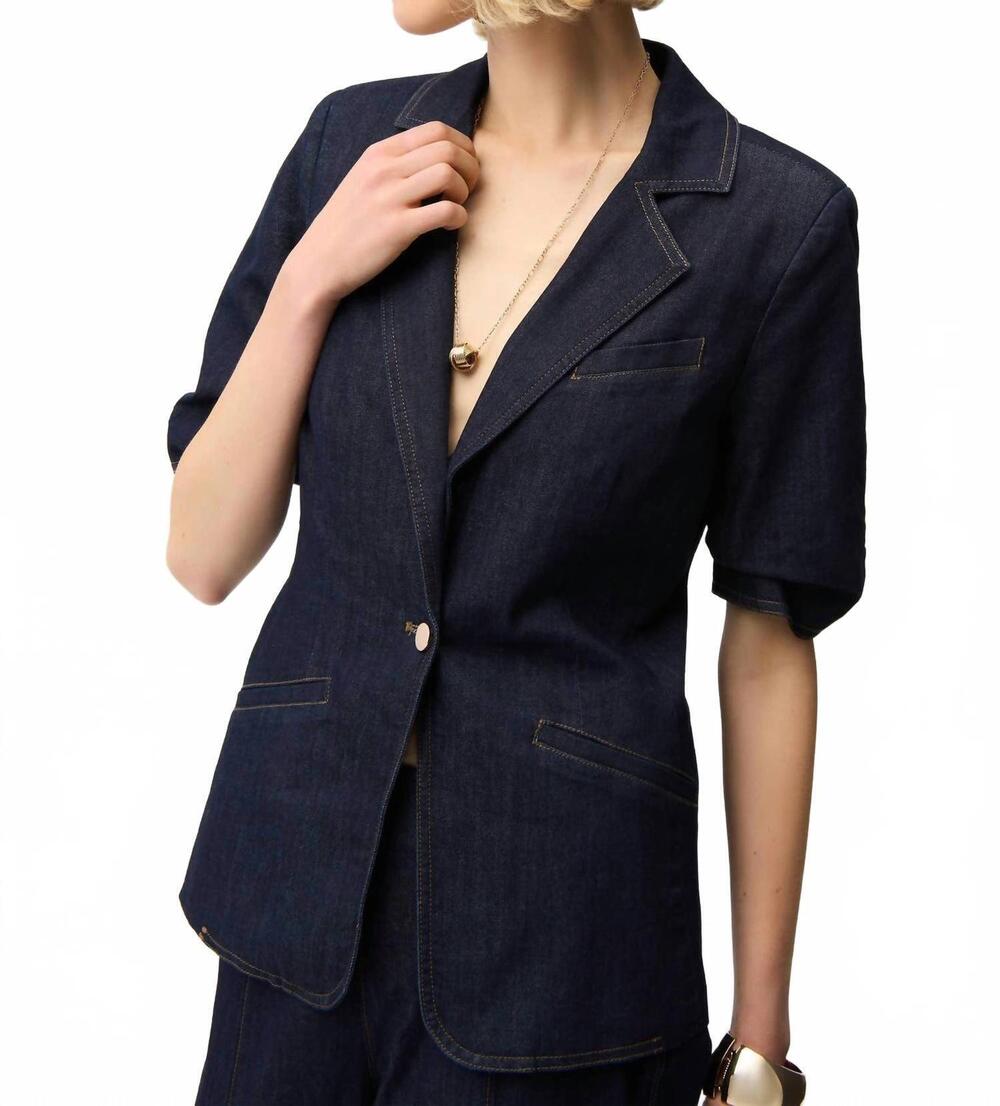 NEW JOSEPH RIBKOFF puff sleeve blazer jacket in dark blue denim